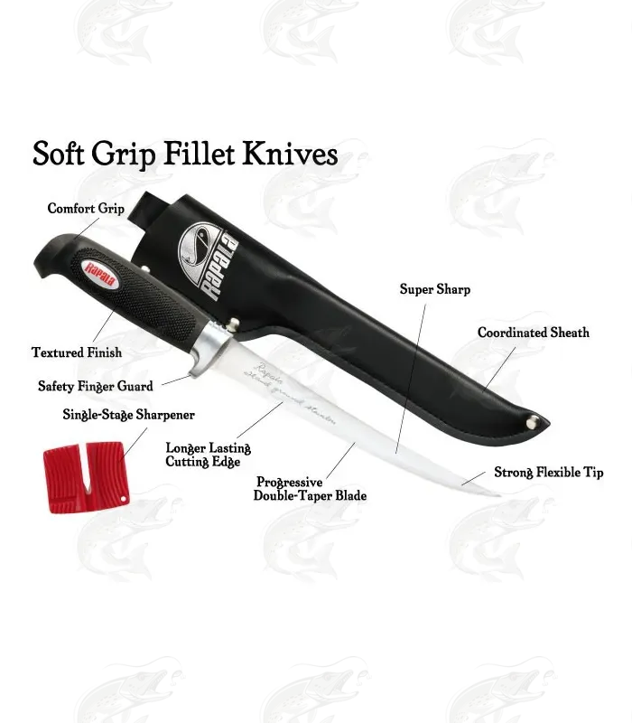 Rapala Fishing Soft Grip 4 Fillet Knife with Sharpener & Sheath