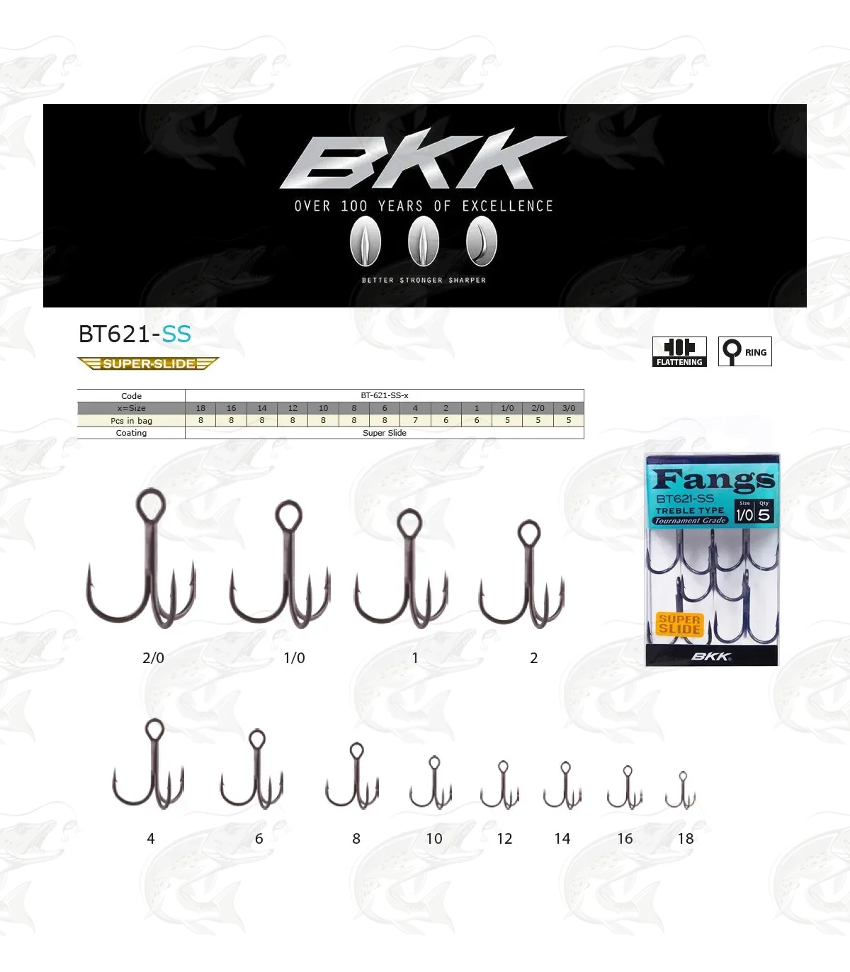 BKK Fangs 62 UA Treble Hooks - Size 2/0 - Ultra Antirust