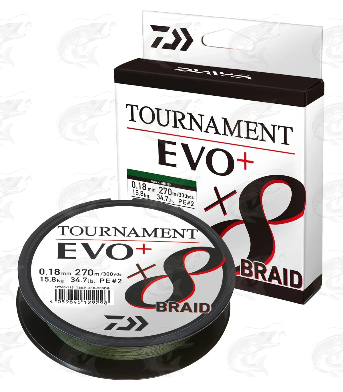 PE braided line 300m Daiwa Tournament 8 Braid Evo Dark Green 
